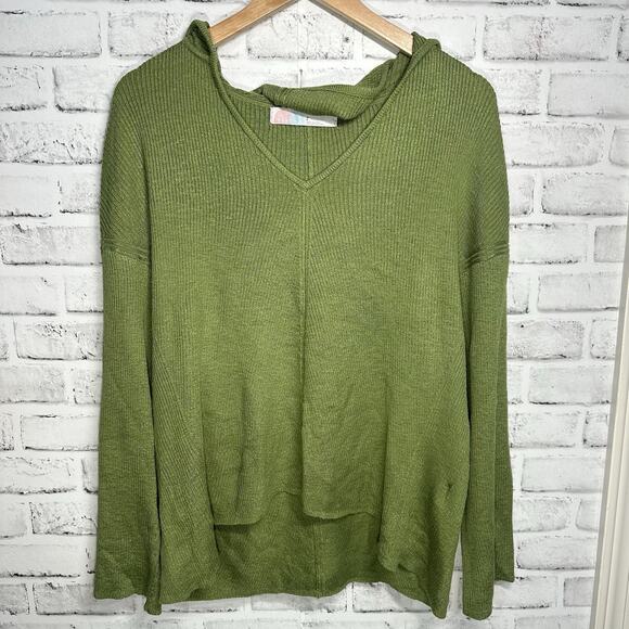Free People Beach Ribbed Knit Sweater Set Slouchy Oversized Top Cozy Green Sz S - Picture 5 of 16